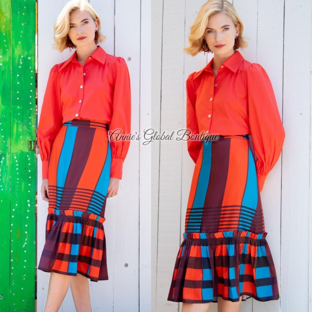 NWT ANTHROPOLOGIE Eva Franco Plaid Flounced Midi Skirt. Size 12 - Picture 9 of 16